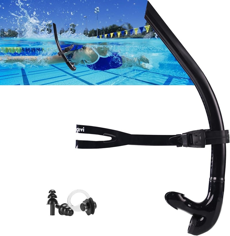Focevi Swim Snorkel for Lap Swimming，No Loud gurgling Noise No Hurt Forehead No Slip Swimming Snorkeling Training for Adult/Kid/Youth,Swimmer Snorkle Center Mount Snorkel One-Way Purge Valve - Image 1